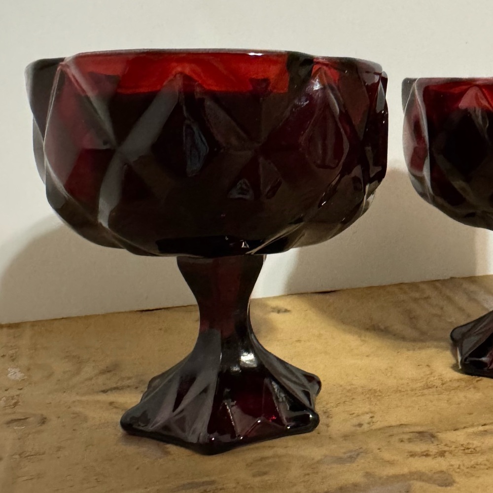 Set of 4 Threshold Ruby Red Faceted Glass Candles - Picture 2 of 6